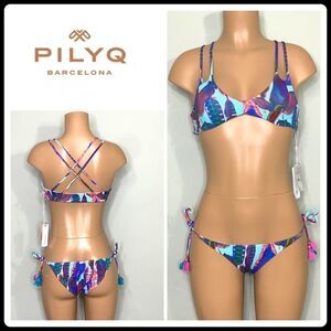 New. Pilyq feather teeny halter bikini.